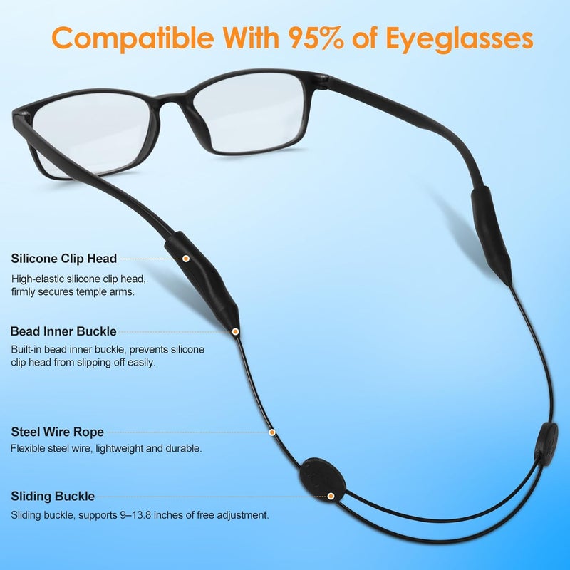 Coikcer 4 Pack Glasses Strap, Adjustable Anti-Slip No-Tail Sunglasses Strap, Sports Eyeglasses Straps & Eyewear Retainers for Running Fitness Reading, Neck Chain Cord for Men and Women - Black - Image 5